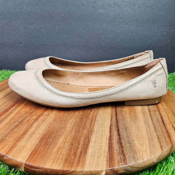 Frye Carson Leather Slip On Ballet Flats Size 8.5 M Beige Brown Round Toe - Picture 5 of 13